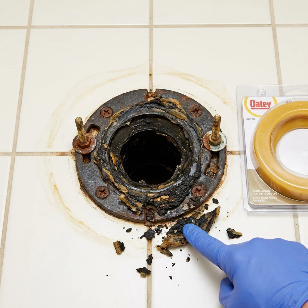 Failed wax ring showing water seepage at the base of a toilet in a Sonoma, CA home